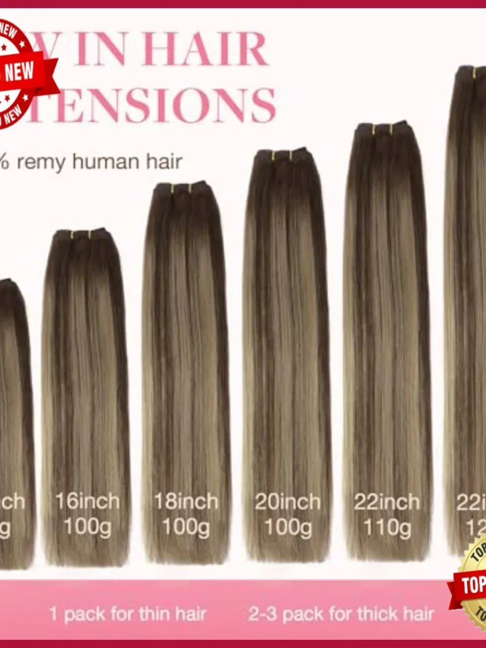 24 Inch Straight Human Hair Extensions, 120g Weft Bundles, Sew In Remy Hair